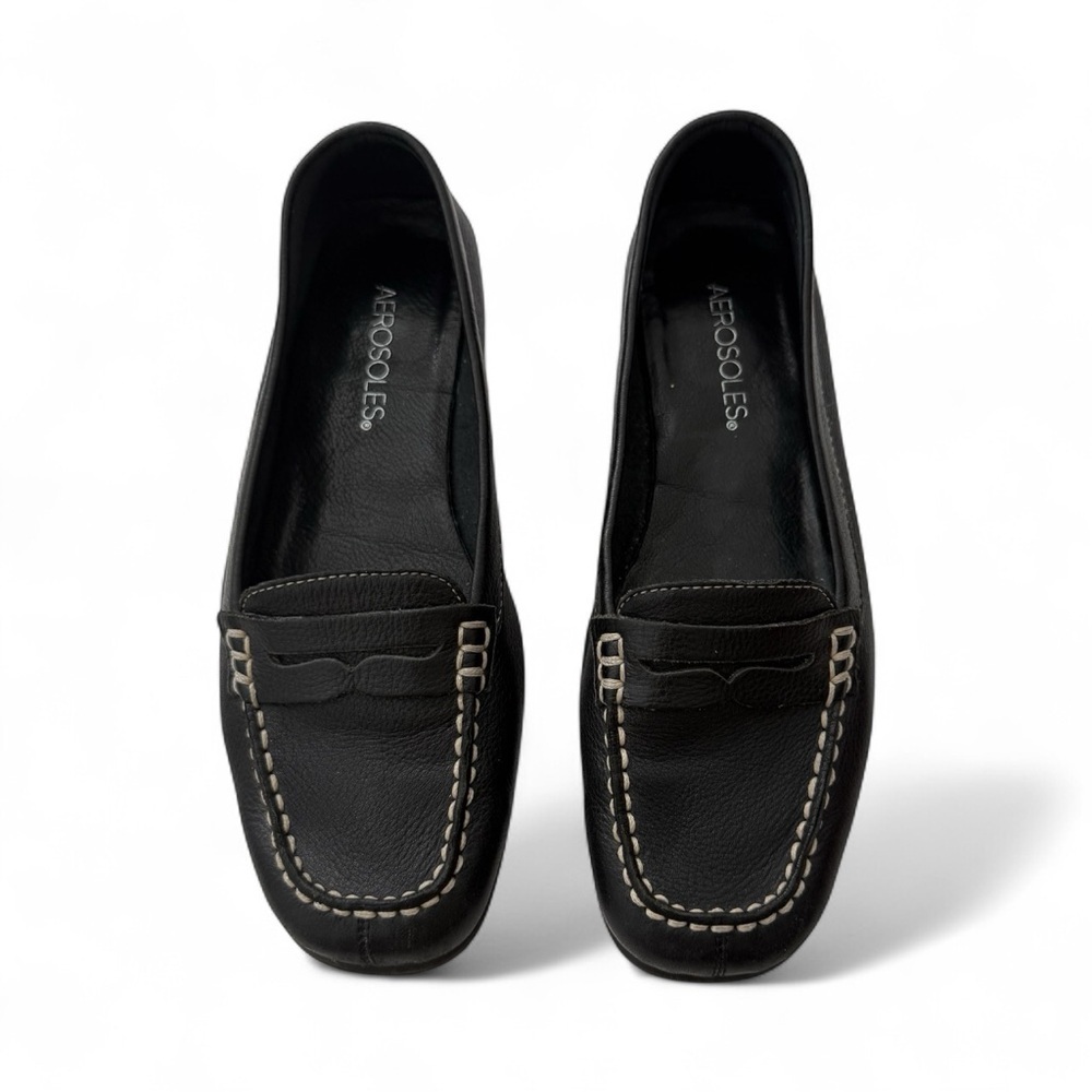 AEROSOLES Women's Black Loafers with White Stitching